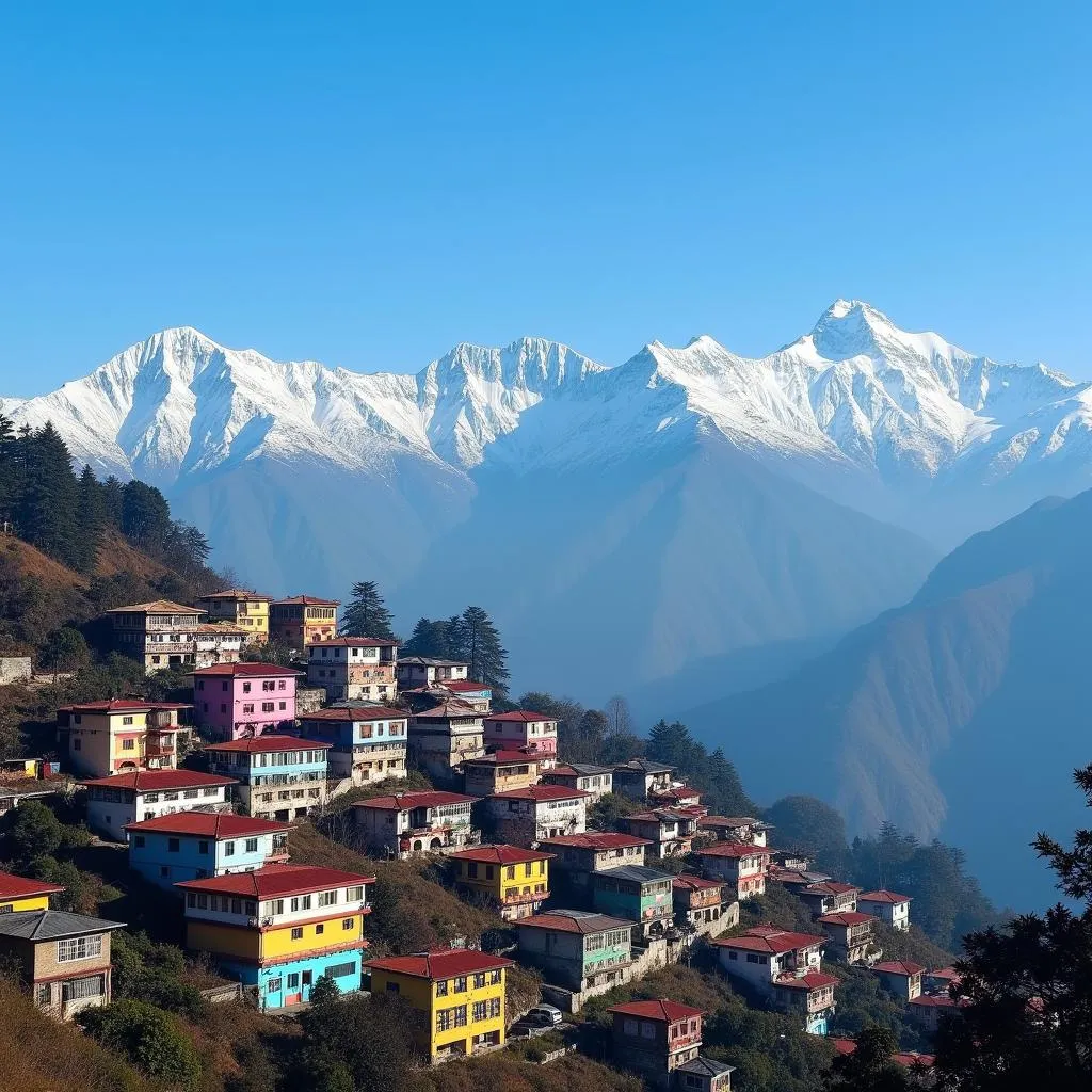 Darjeeling town with Himalayas backdrop