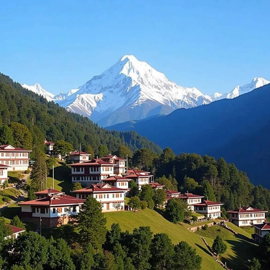 Charming village of Pelling with Kanchenjunga peak