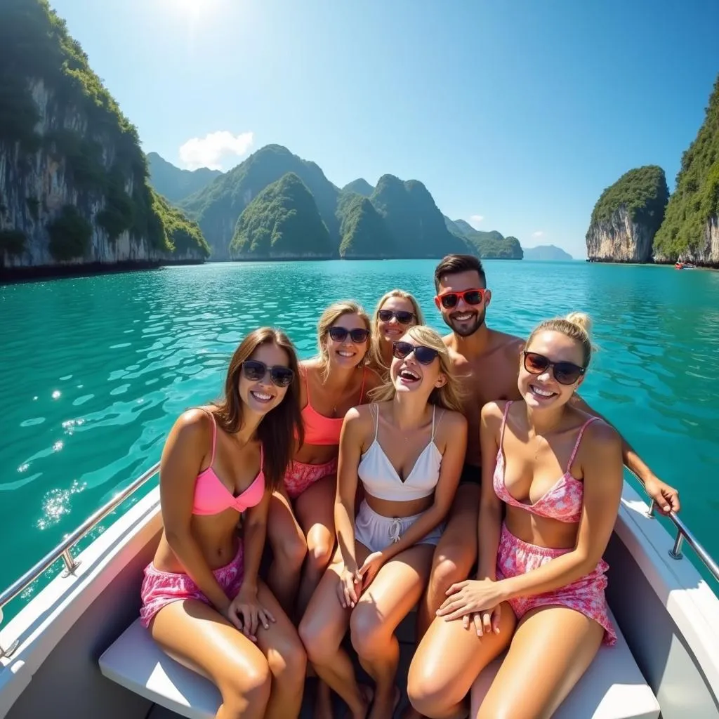 Tourists enjoying an island hopping tour in Phuket