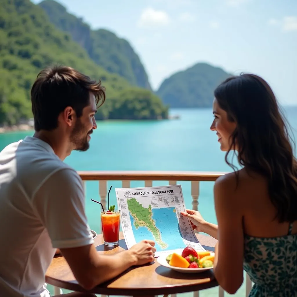 Couple planning their private boat tour itinerary in Phi Phi Island