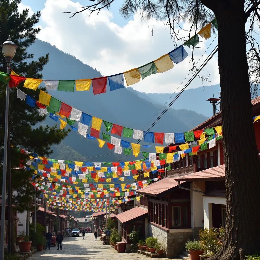 Colorful Prayer Flags Fluttering in the Wind in Dharamshala