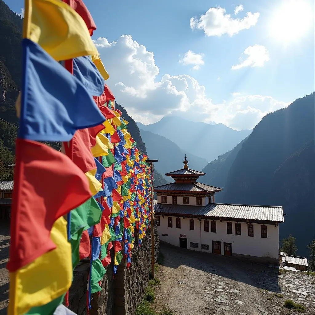 Prayer Flags Fluttering at Tibetan Buddhist Monastery, Manali