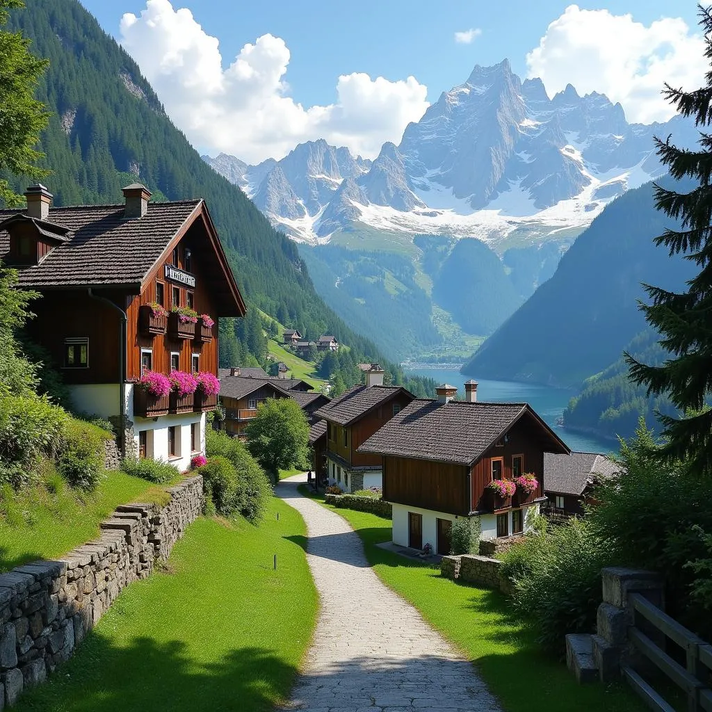 Scenic Village in the Swiss Alps