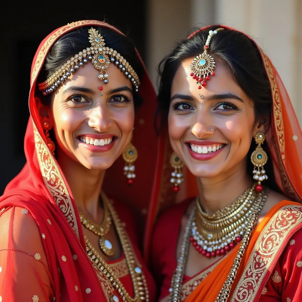 Rajasthani Women in Traditional Clothing and Jewelry