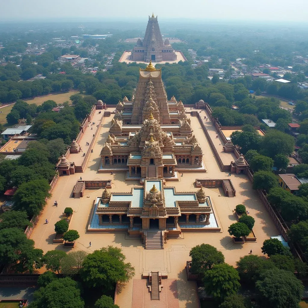 Aerial view of Ranganathaswamy Temple in Srirangam, India