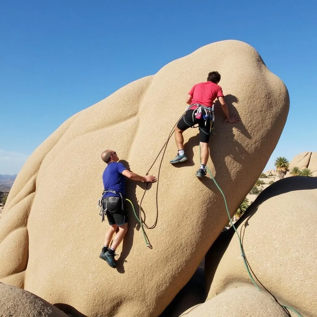 Rock Climbers Scaling a Formation in Joshua Tree