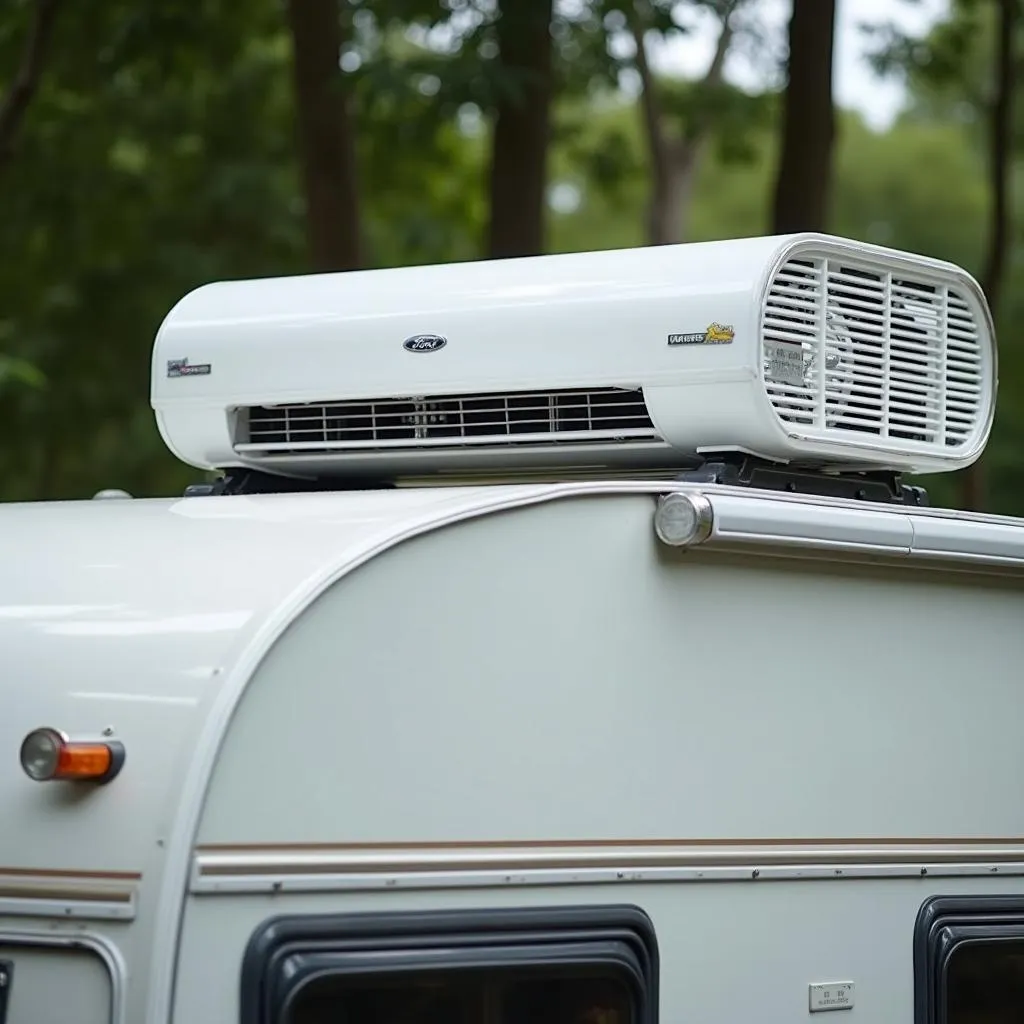 Roof-mounted air conditioner on a caravan