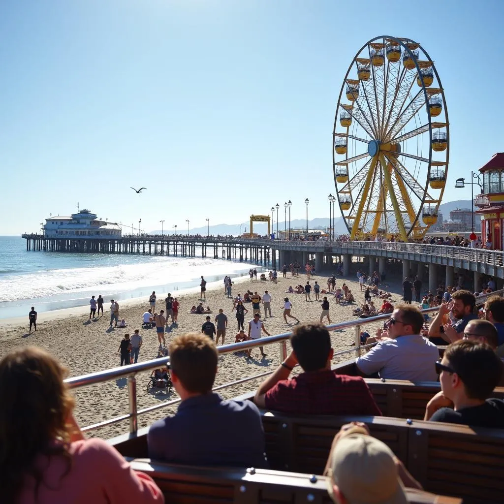 View of Santa Monica Pier from a Big Bus