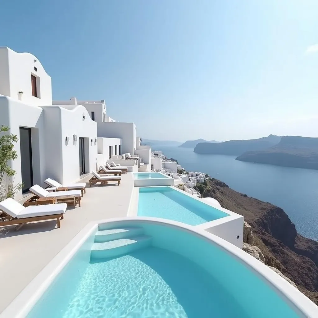 Luxurious hotels with infinity pools overlooking the Santorini caldera