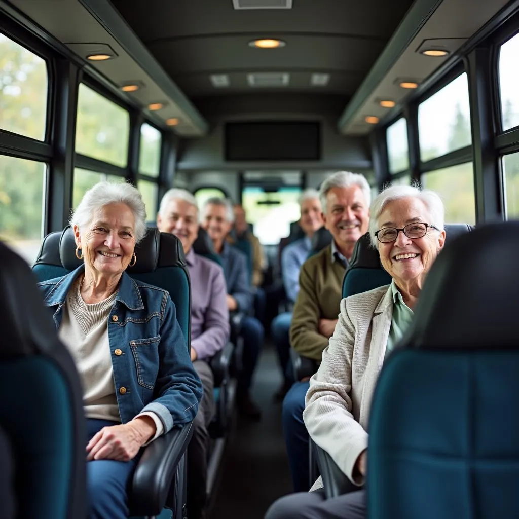 Group of seniors boarding a tour bus