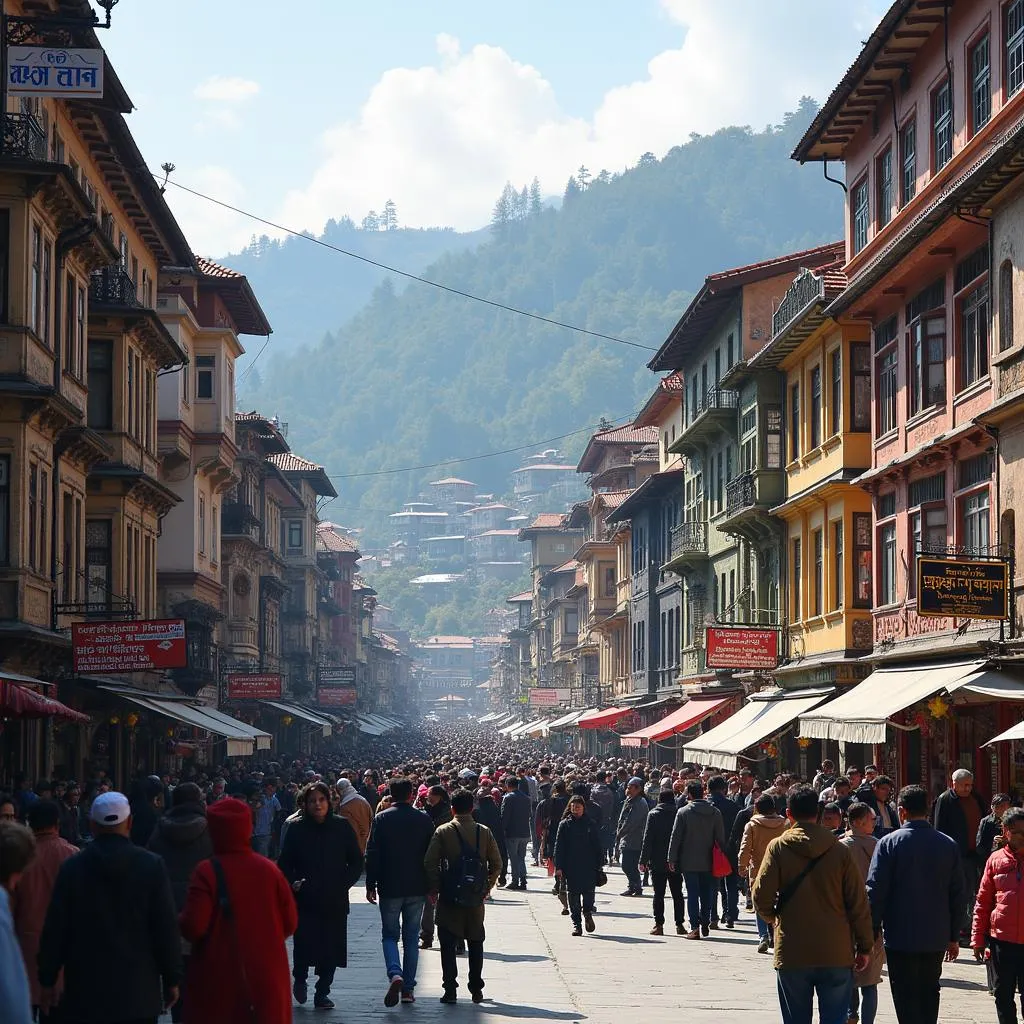 Shimla's Mall Road with Colonial Buildings