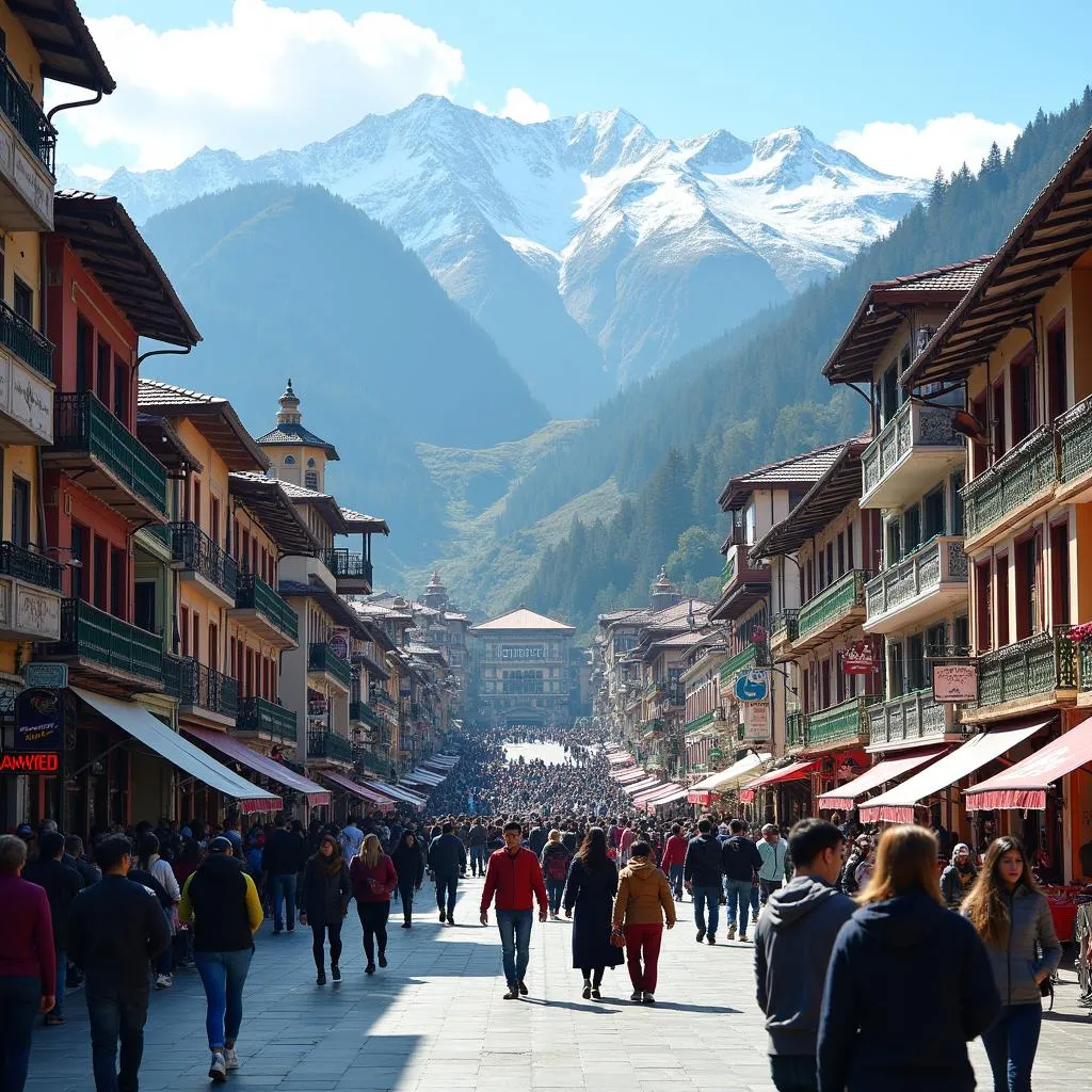 Shimla Mall Road with a view of the Himalayas