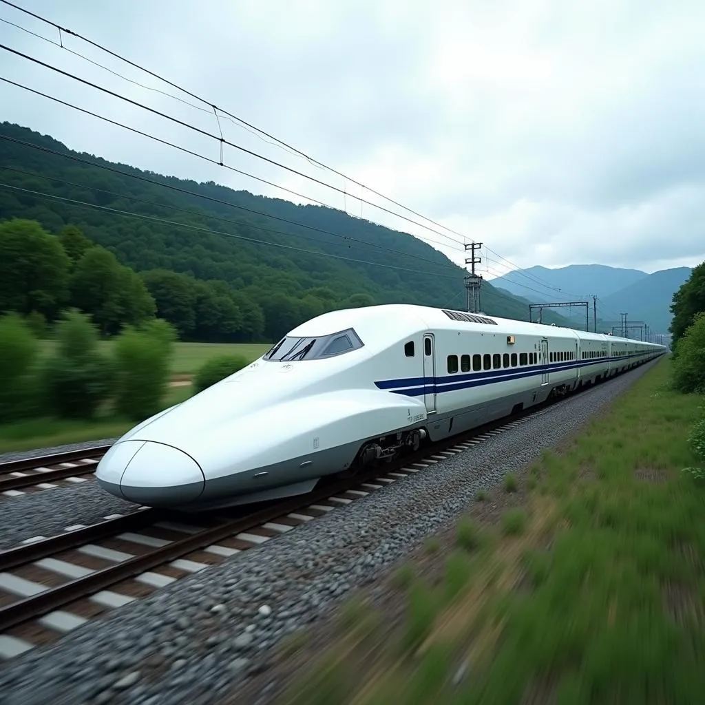 Shinkansen Bullet Train speeding across the Japanese countryside