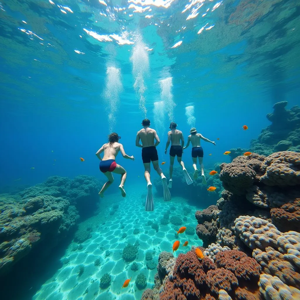 Tourists snorkeling during 7 island tour in Krabi