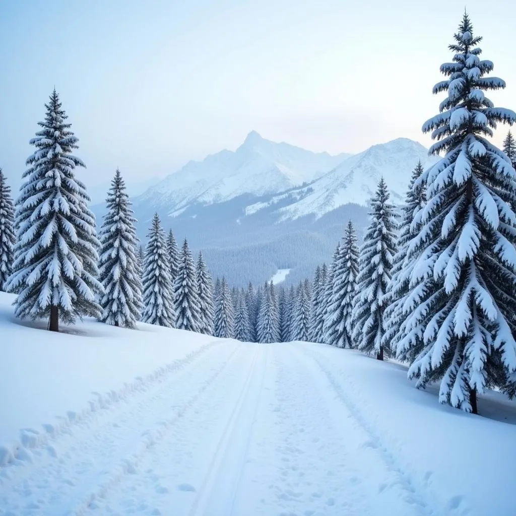 Panoramic view of snow covered Gulmarg during winter in Kashmir