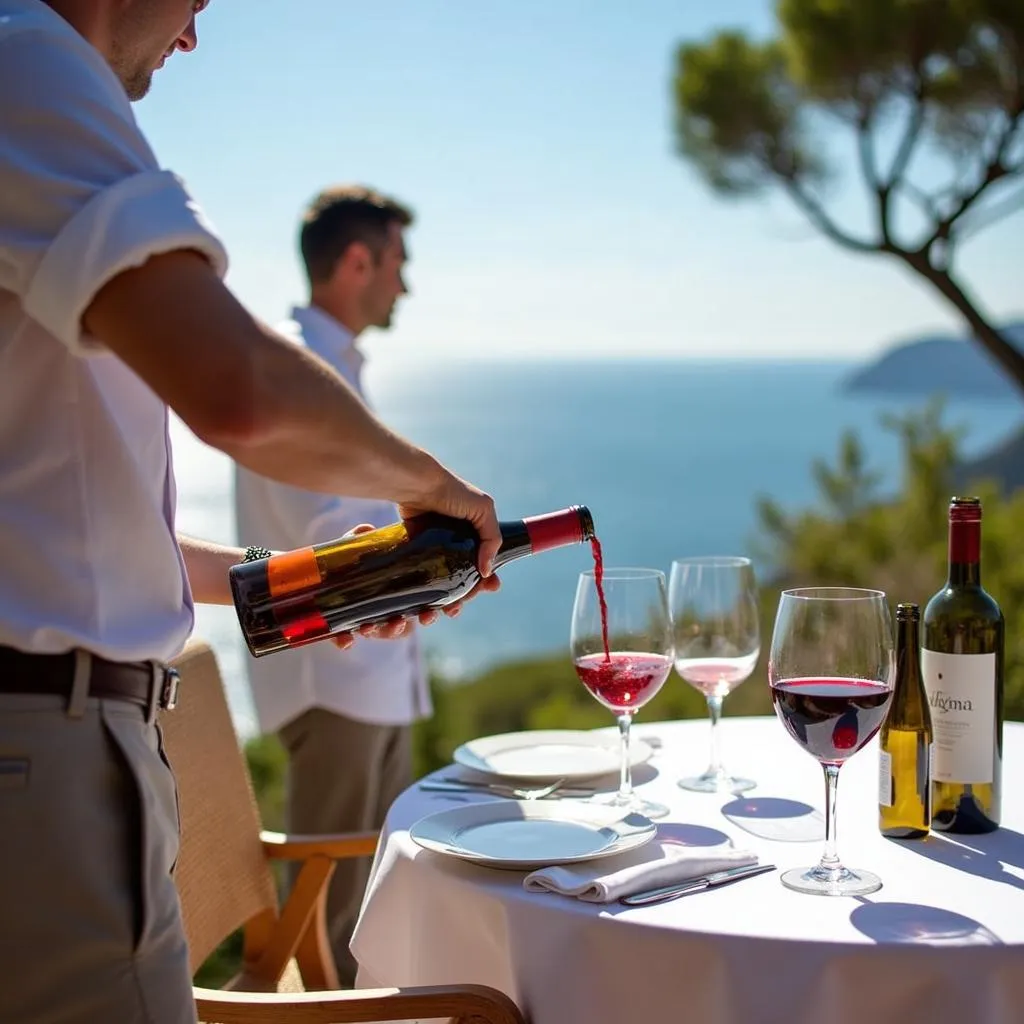 Wine tasting on a terrace overlooking the Amalfi Coast