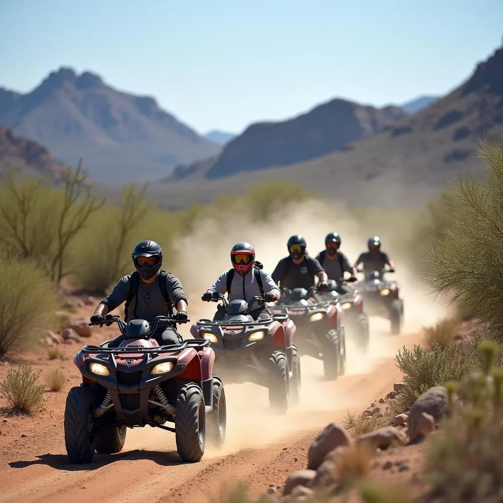 Group of adventurers on an ATV tour through the Sonoran Desert