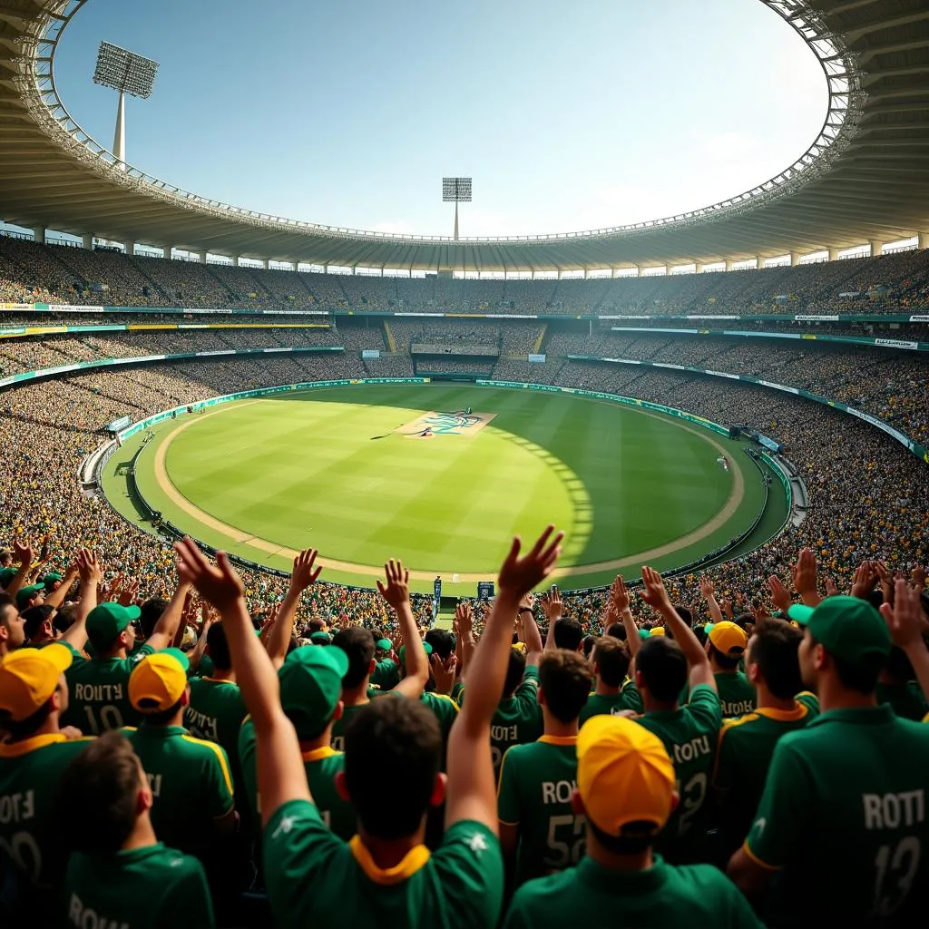 South African Cricket Fans Cheering in a Packed Stadium