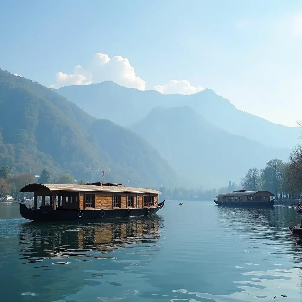 Scenic view of Dal Lake with houseboats