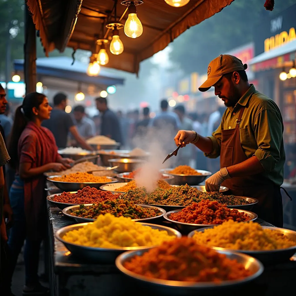 Mumbai street food vendor preparing delicacies