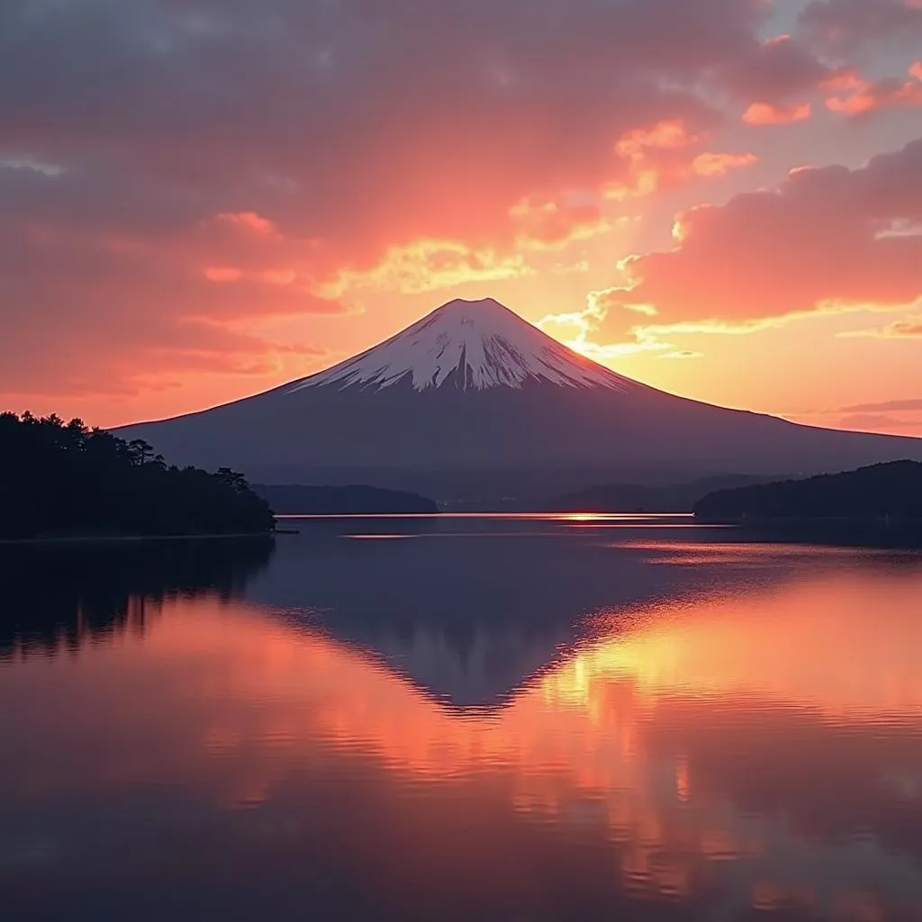 Sunset over Mt. Fuji with Lake Reflection