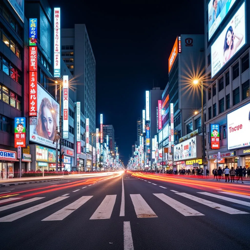 Busy intersection in Tokyo at night