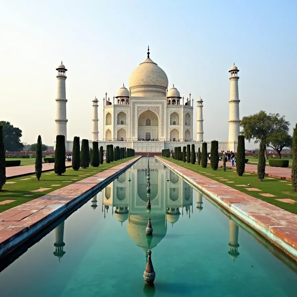 Taj Mahal reflected in the gardens