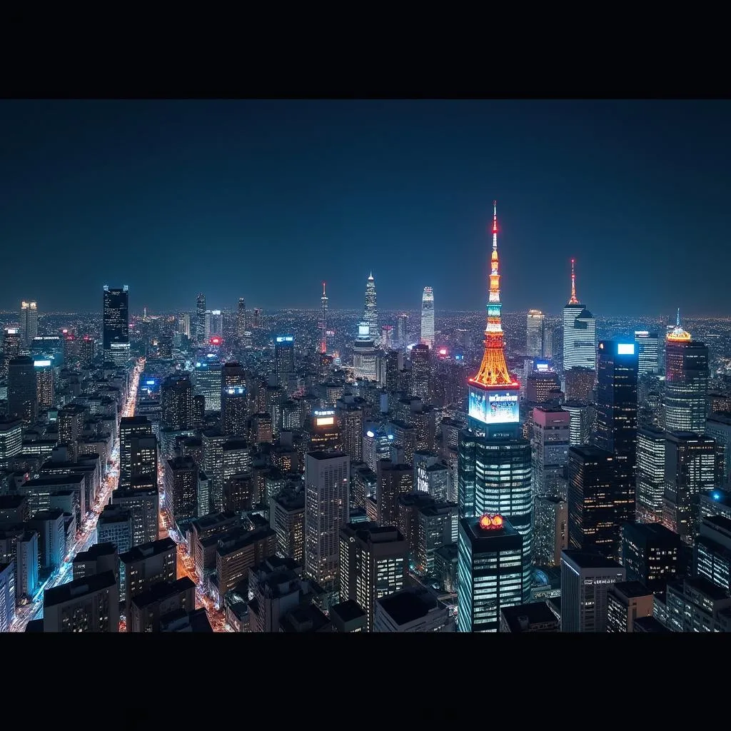 Vibrant Tokyo Cityscape at Night illuminated by Neon Lights