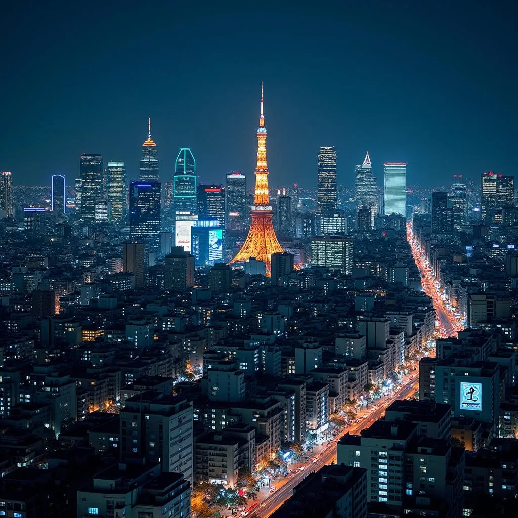 Tokyo skyline illuminated at night