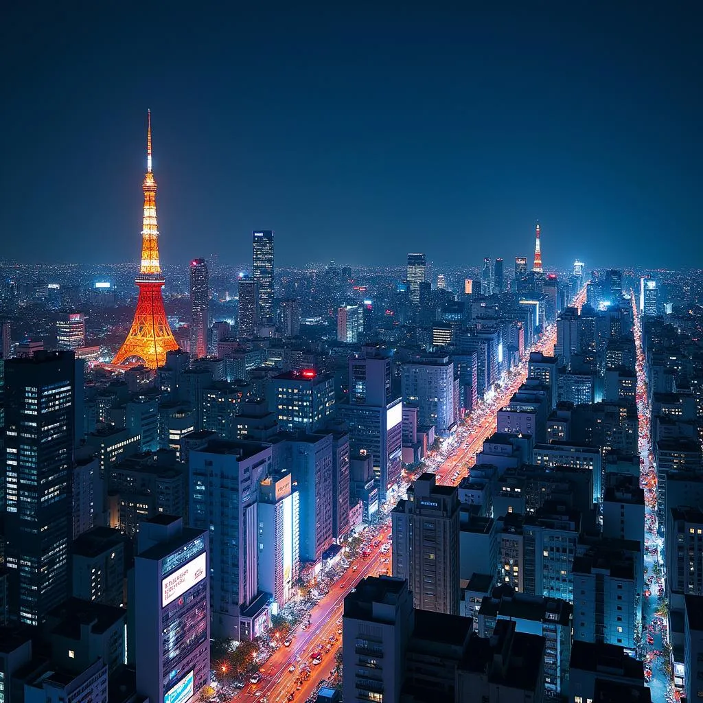 Tokyo skyline illuminated at night