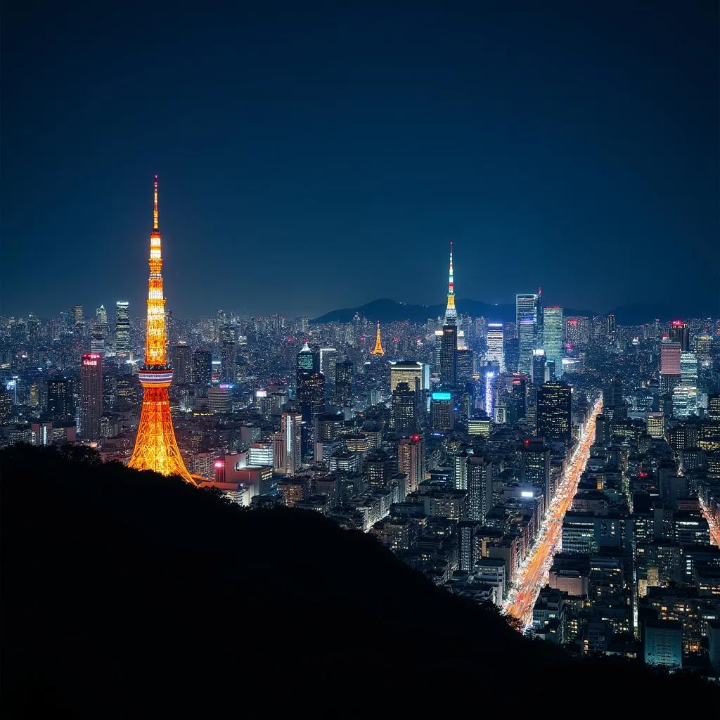 Tokyo skyline illuminated at night