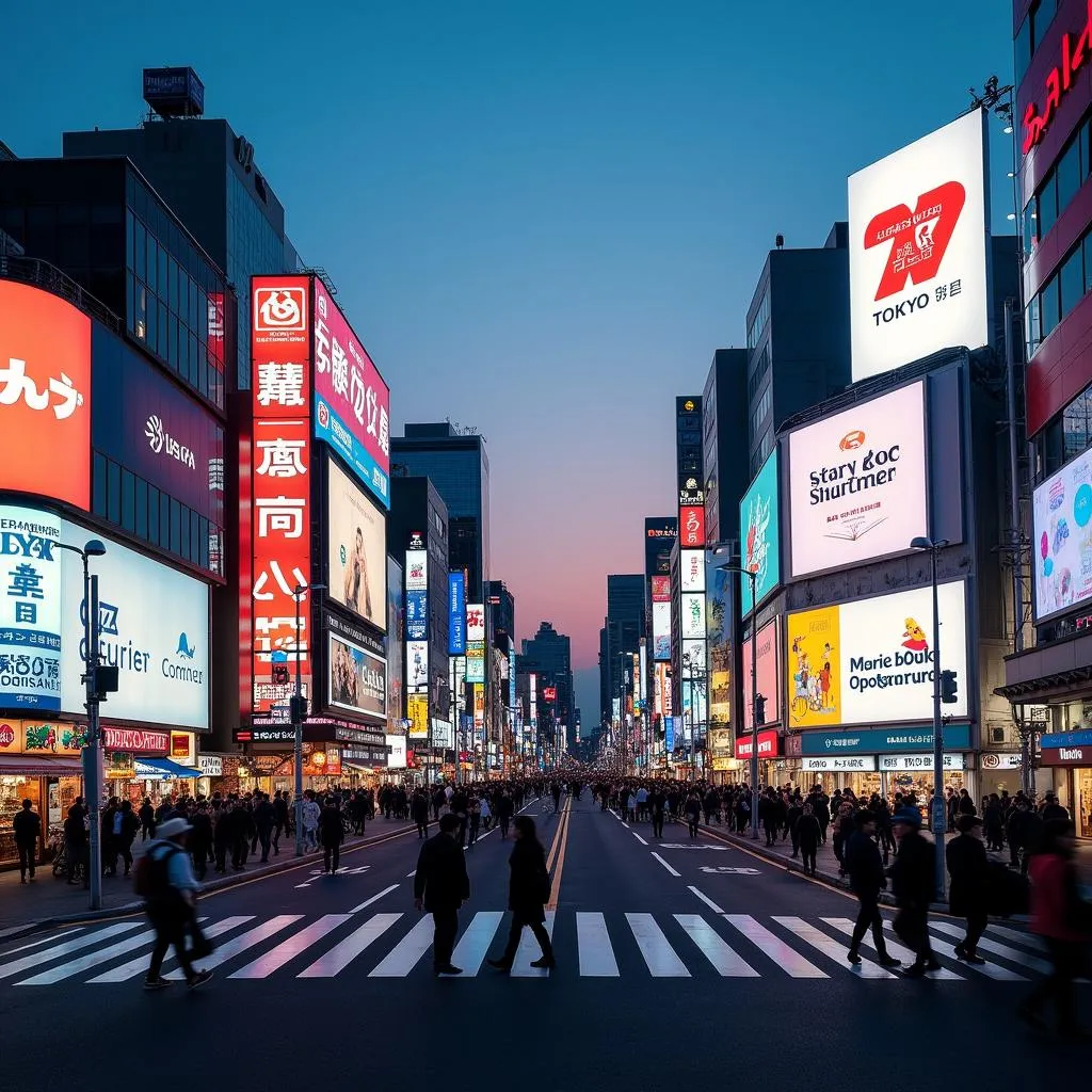 Tokyo Skyline at Shibuya Crossing