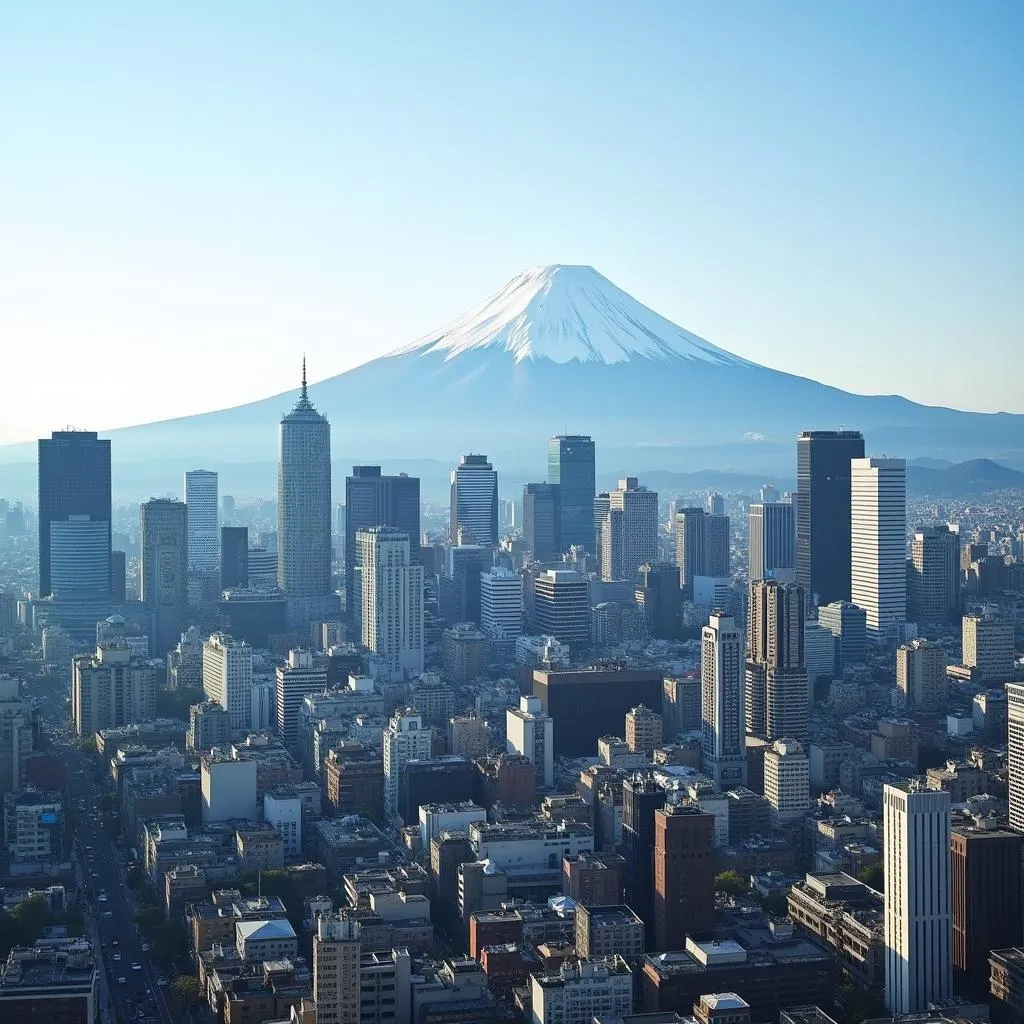 Panoramic view of Tokyo skyline from above