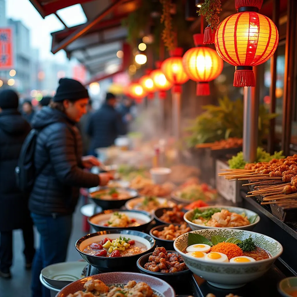 Bustling street food scene in Tokyo