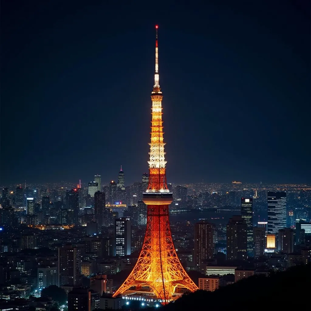 Tokyo Tower illuminated at night