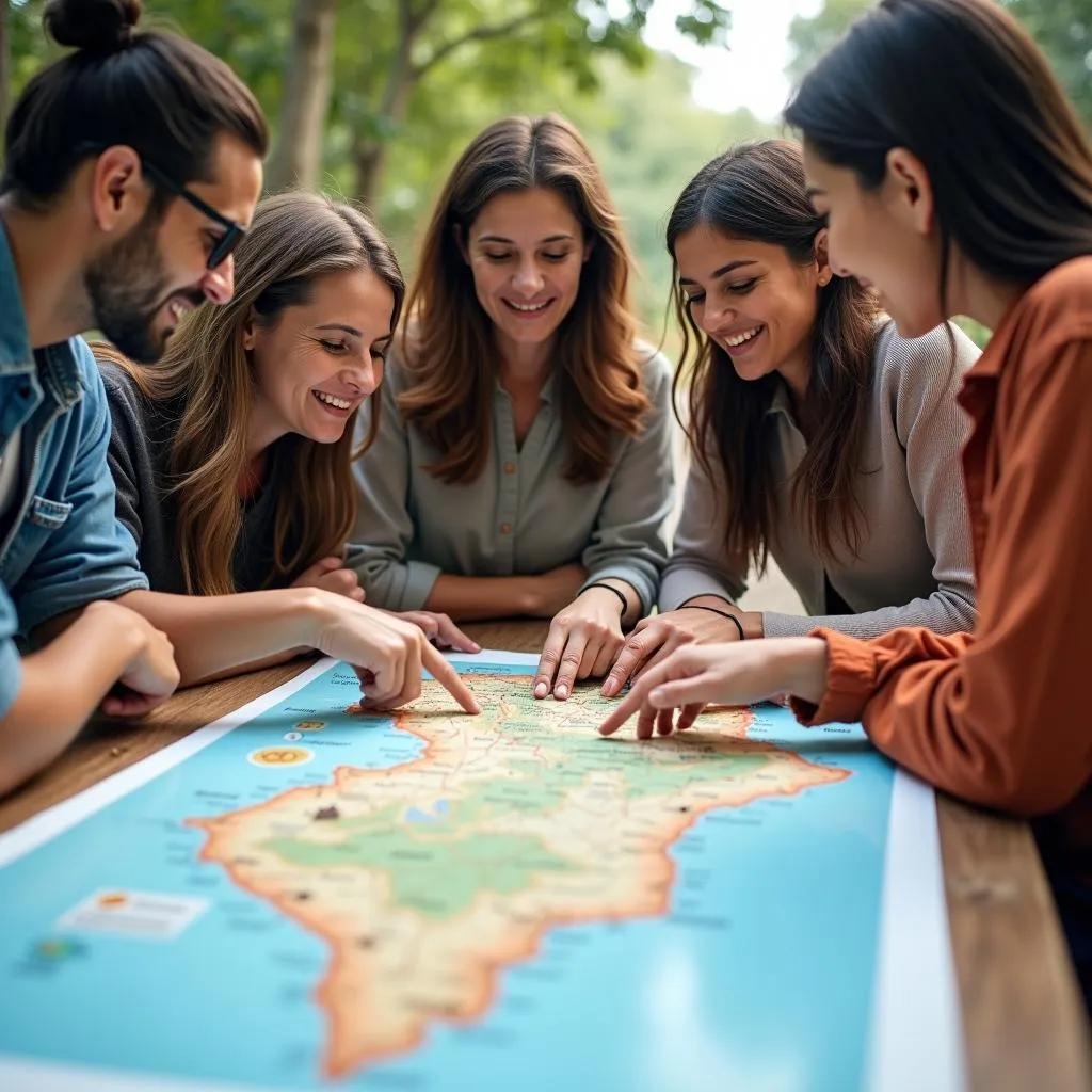 Tourists discussing their Odisha itinerary with a tour operator