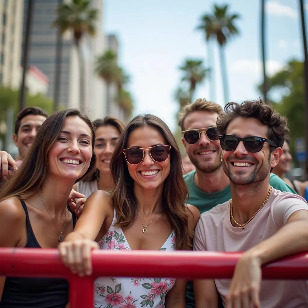 Tourists Enjoying a Big Bus Tour in Los Angeles