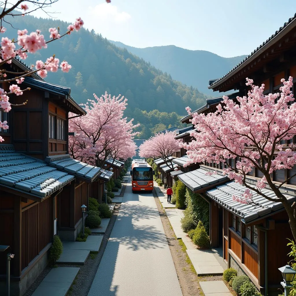 Traditional Japanese village, a popular stop during a bus tour