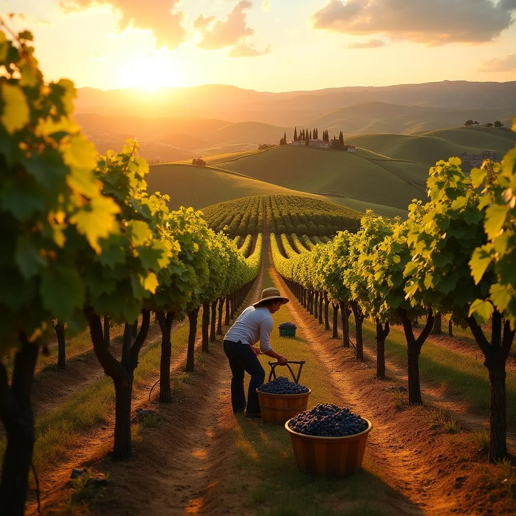 Tuscany vineyards during harvest season