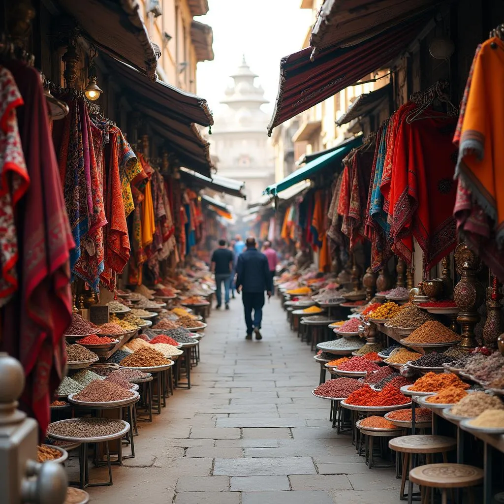 A vibrant local market in Ujjain displays an array of traditional goods