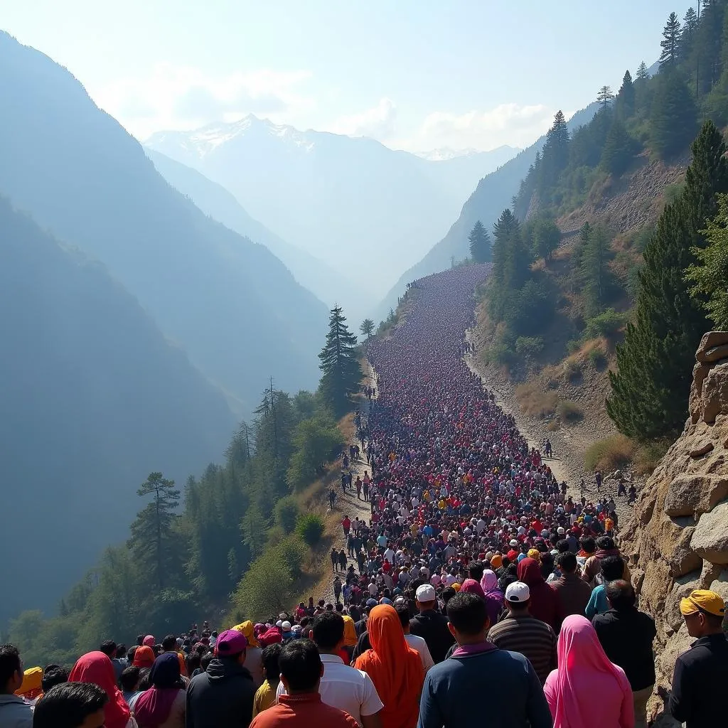 Pilgrims ascending to Vaishno Devi temple