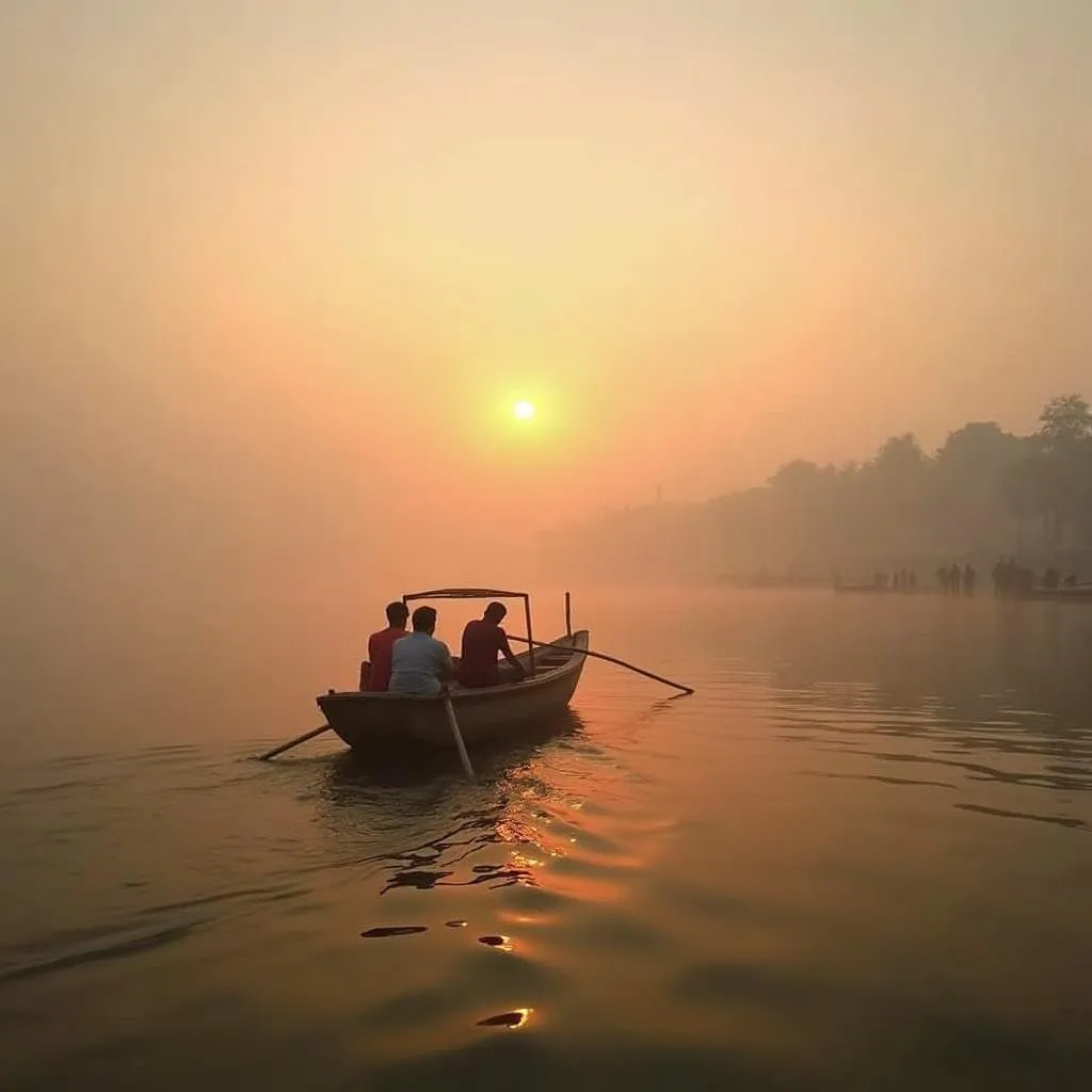 Sunrise boat ride on the Ganges River in Varanasi