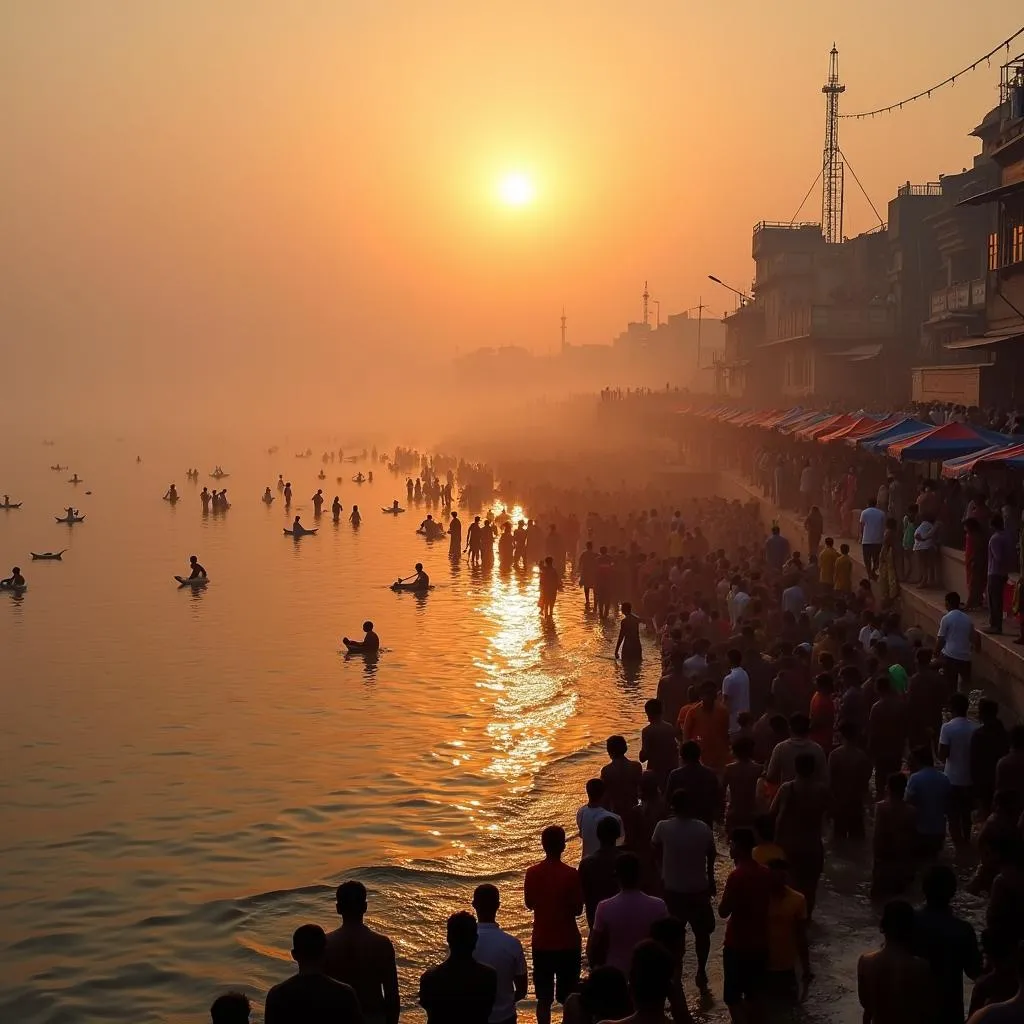 Sunrise over the Ganges River in Varanasi