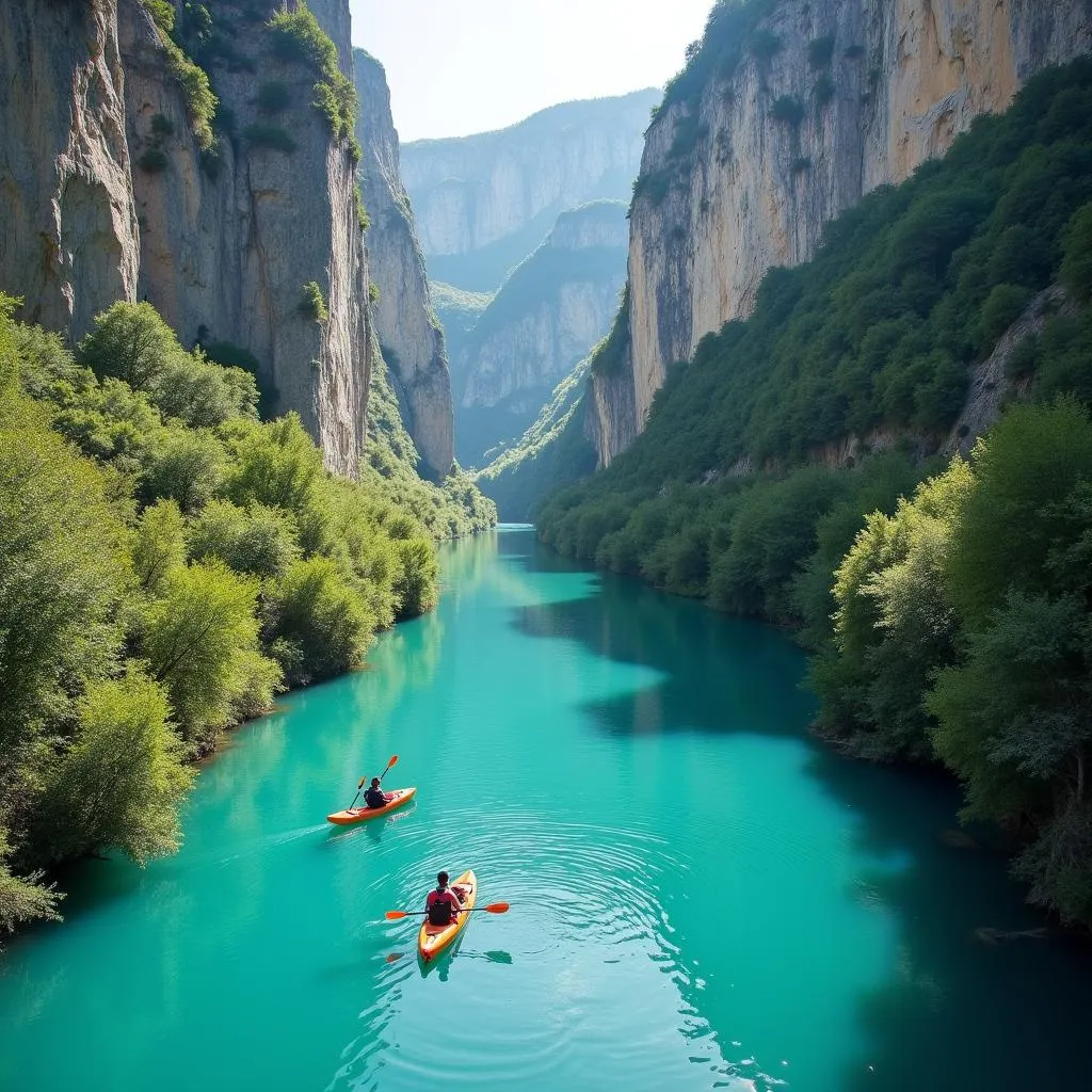 Tourists kayaking in the Verdon Gorge, France