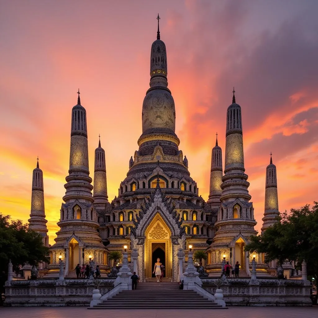 Wat Arun Ratchawararam Ratchawaramahawihan Buddhist temple in Bangkok Yai district of Bangkok, Thailand at sunset