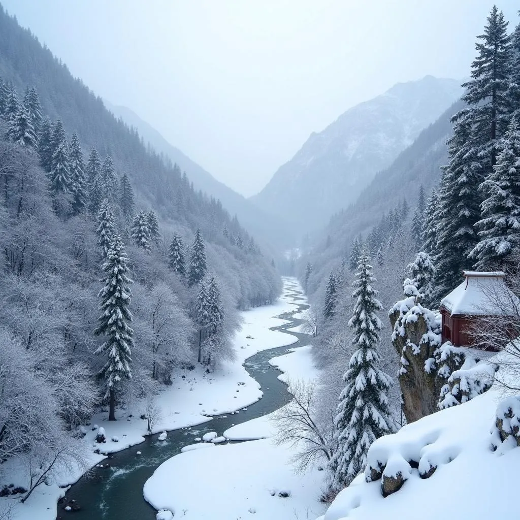 Snow-covered Yumthang Valley in Lachung