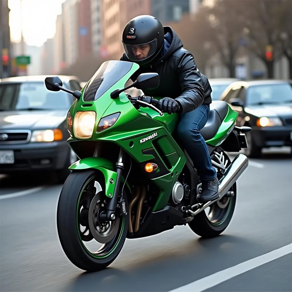 2001 Kawasaki Ninja EX500 navigating city streets