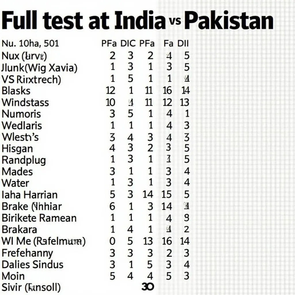 The scorecard of the first test match between India and Pakistan in 2005.