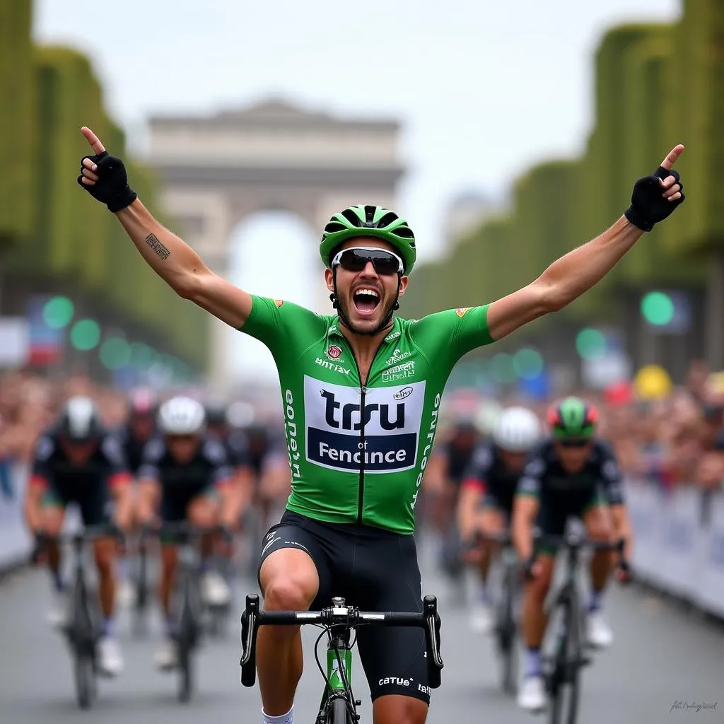 Mark Cavendish winning the sprint finish on Stage 21 of the 2009 Tour de France