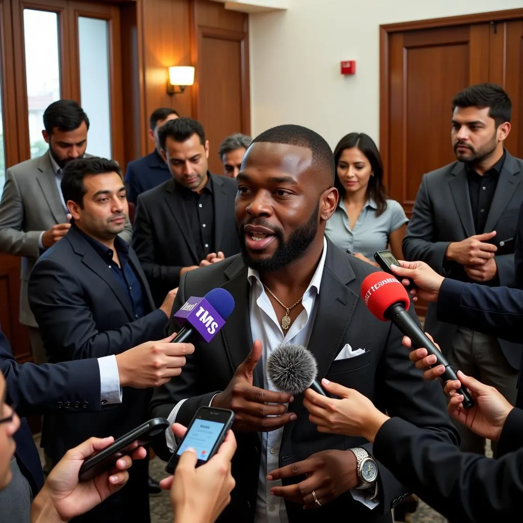 50 Cent addressing the media during his India tour